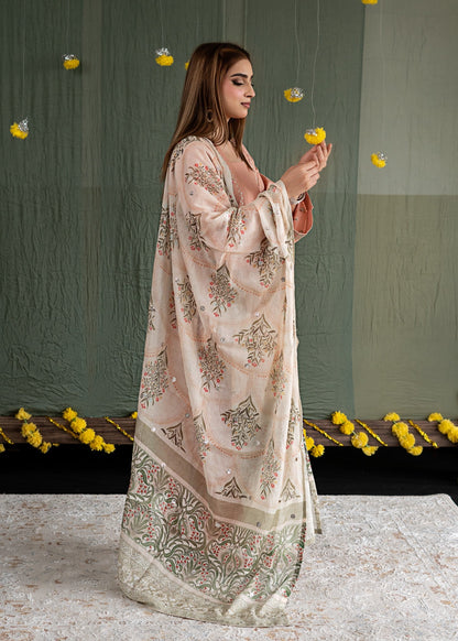 Ladies Peach Lawn Salwar Kameez with Sequin Work Online in KSA Riyadh Saudi Arabia Oman Bahrain Qatar