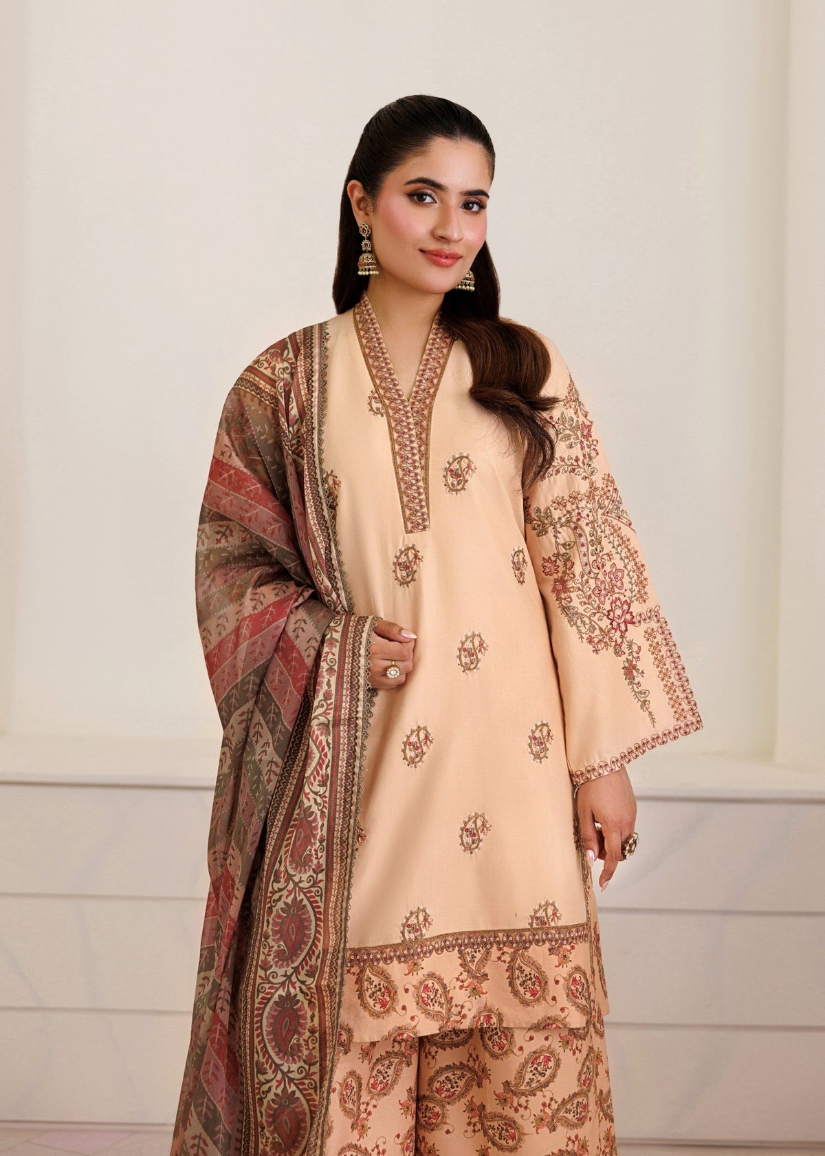 Ladies Peach Orange Straight Cut Kurta Shalwar Kameez Online in UK USA Canada