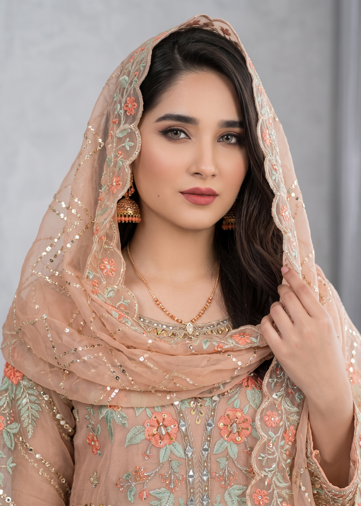 Ladies Peach Pink Organza Kurta Suit Online in UK USA Canada