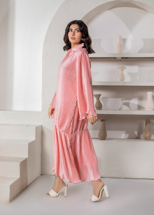Ladies Peach Pink Shamooz Silk 2 Piece Set Online in KSA Riyadh Saudi Arabia Oman Bahrain Qatar