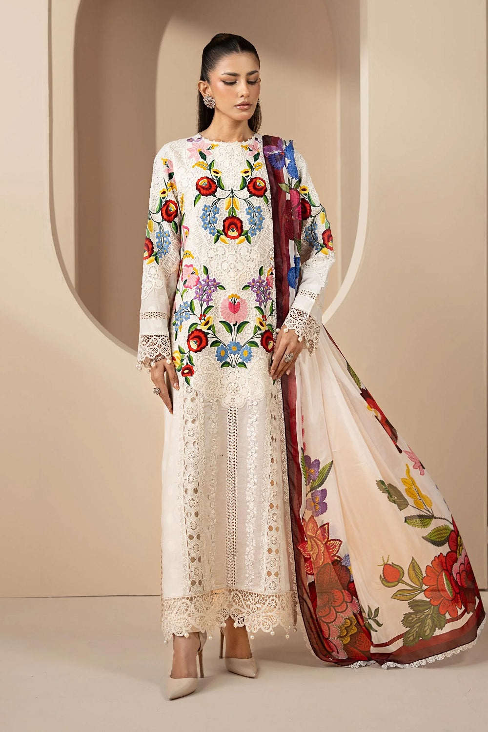Ladies Pearl Work Chikankari Lawn Suit Online in KSA Riyadh Saudi Arabia Oman Bahrain Qatar