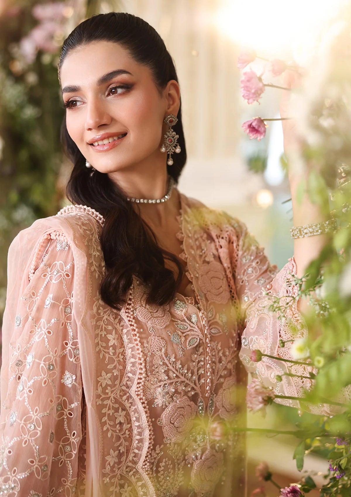 Ladies Pink Chiffon Formal Shalwar Kameez Online in UK USA Canada