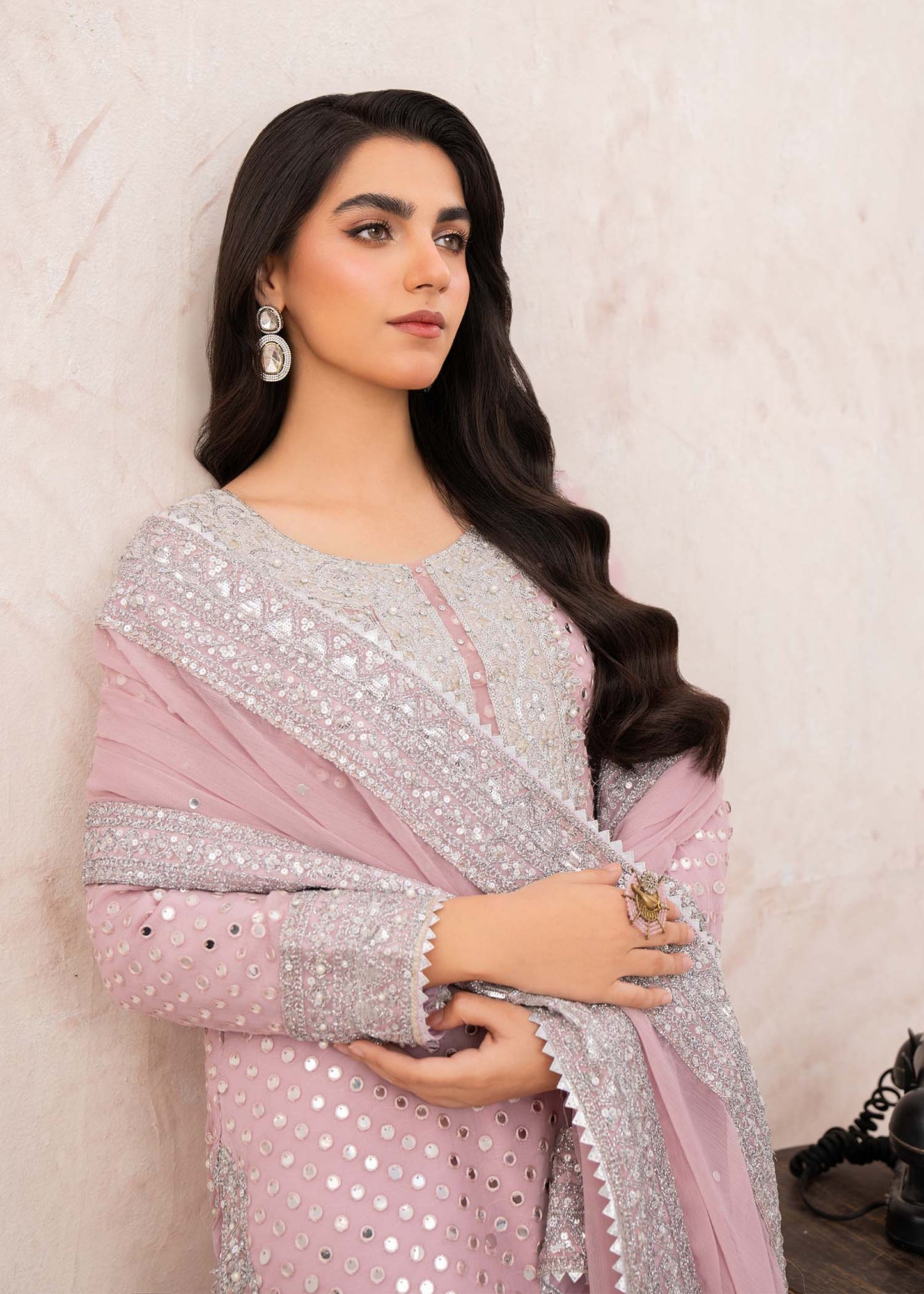 Ladies Pink Chiffon Long Kurta Suit Online in UK USA Canada