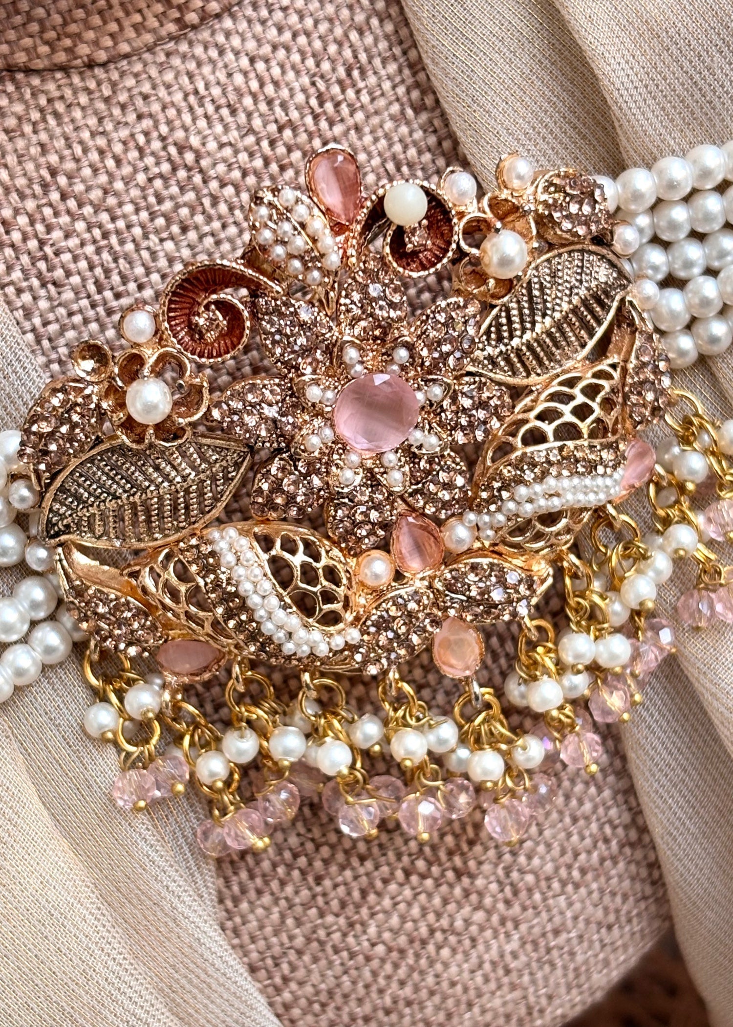 Ladies Pink Choker Jewellery Set Online in KSA Riyadh Saudi Arabia Oman Bahrain Qatar