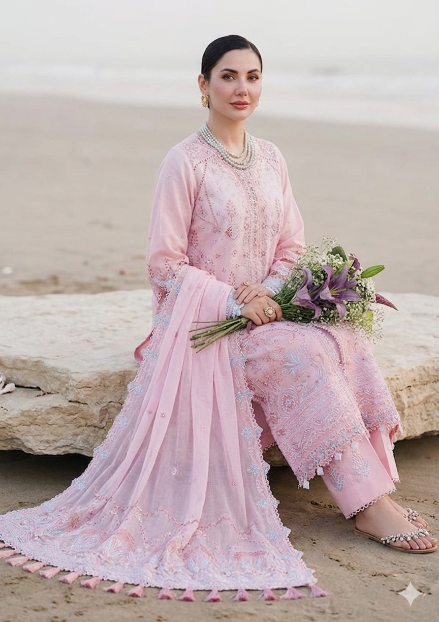Ladies Pink Designer Lawn Suit Online in UK USA Canada