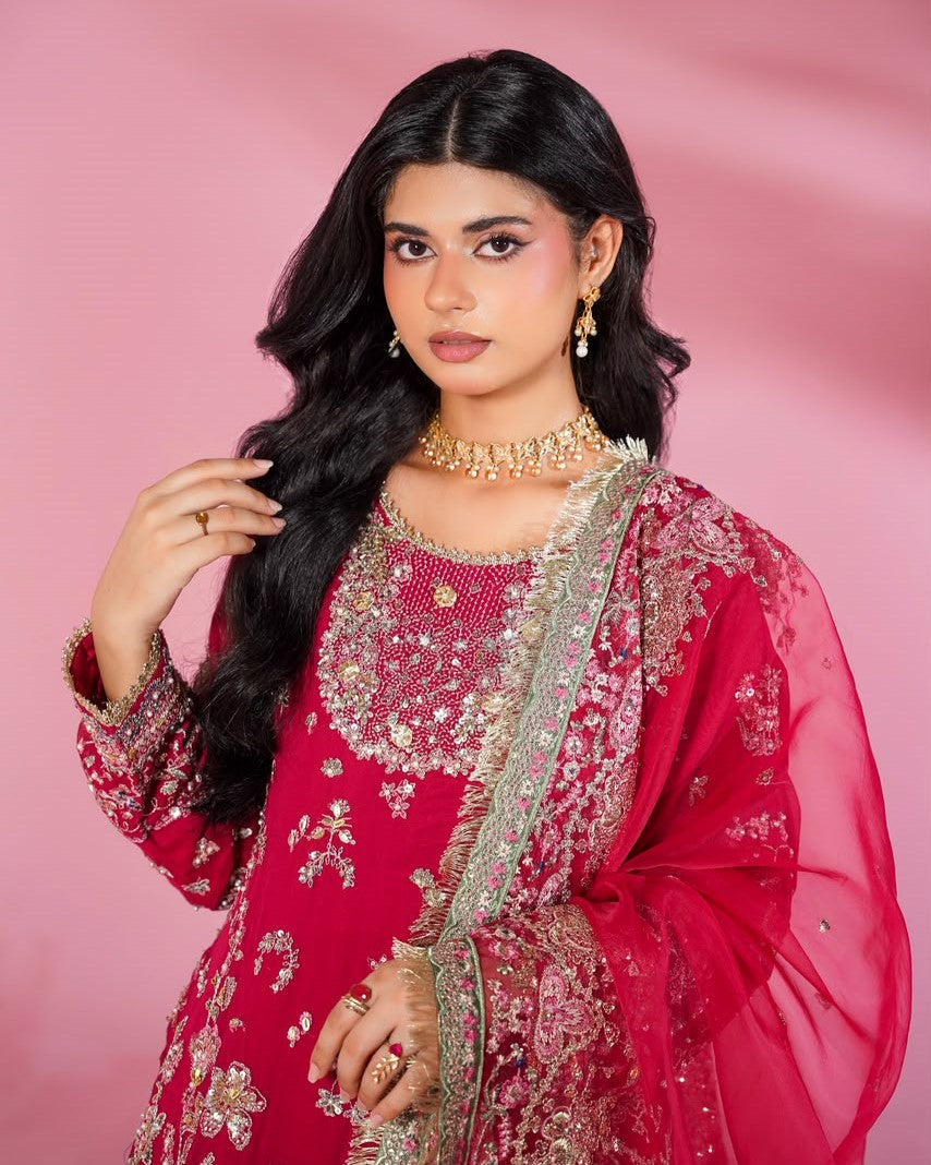 Ladies Pink Embellished Chiffon Salwar Kameez Online in UK USA Canada
