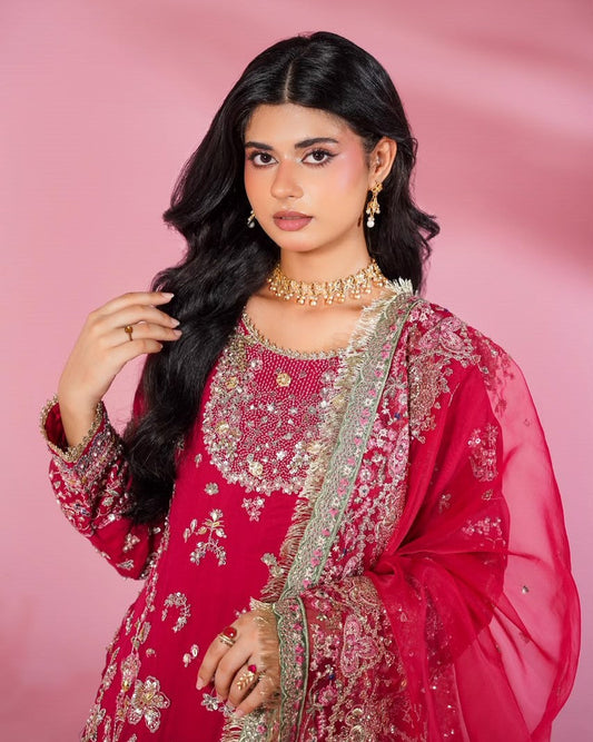 Ladies Pink Embellished Chiffon Salwar Kameez Online in UK USA Canada