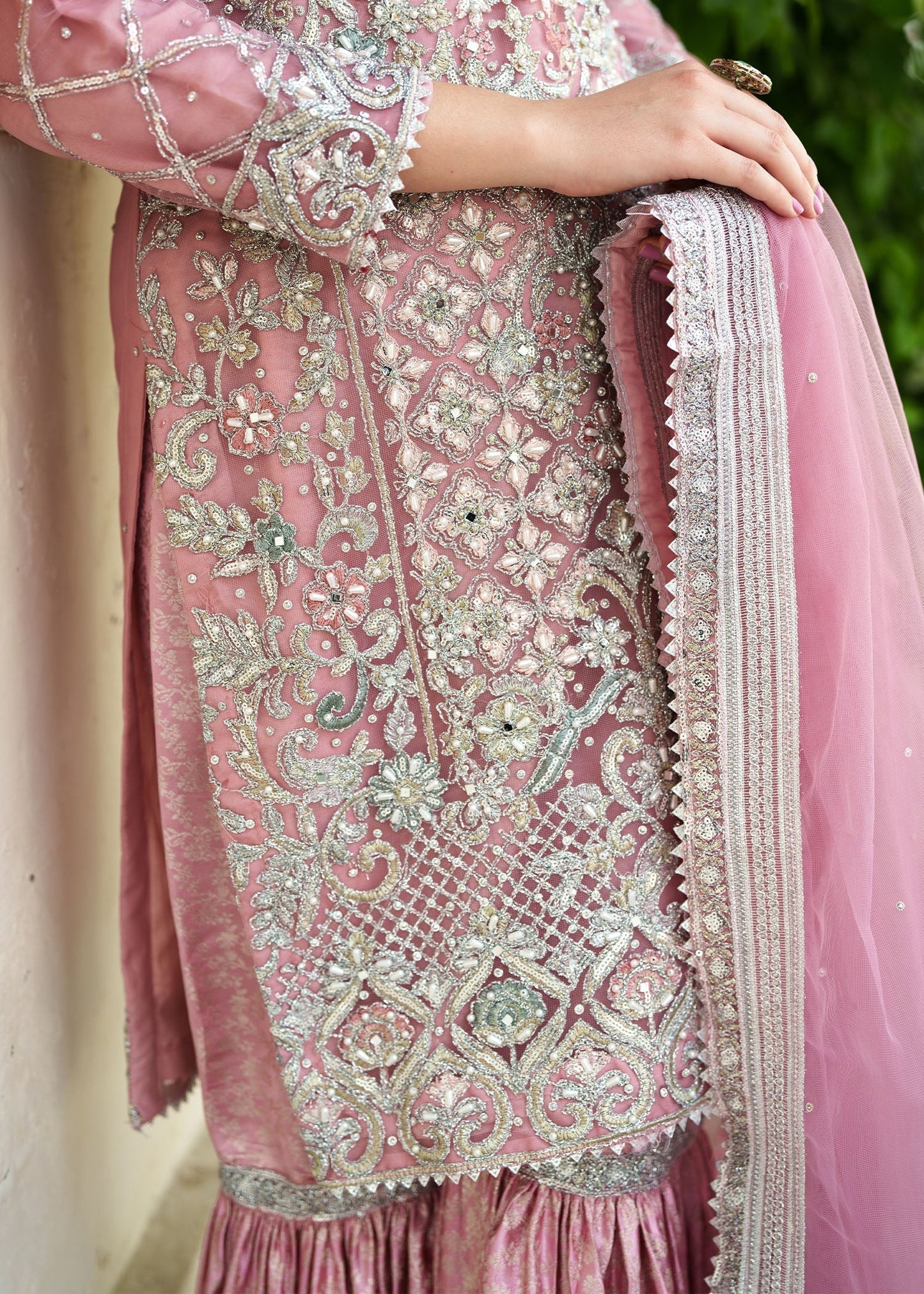 Ladies Pink Embellished Net Suit Online in UK USA Canada