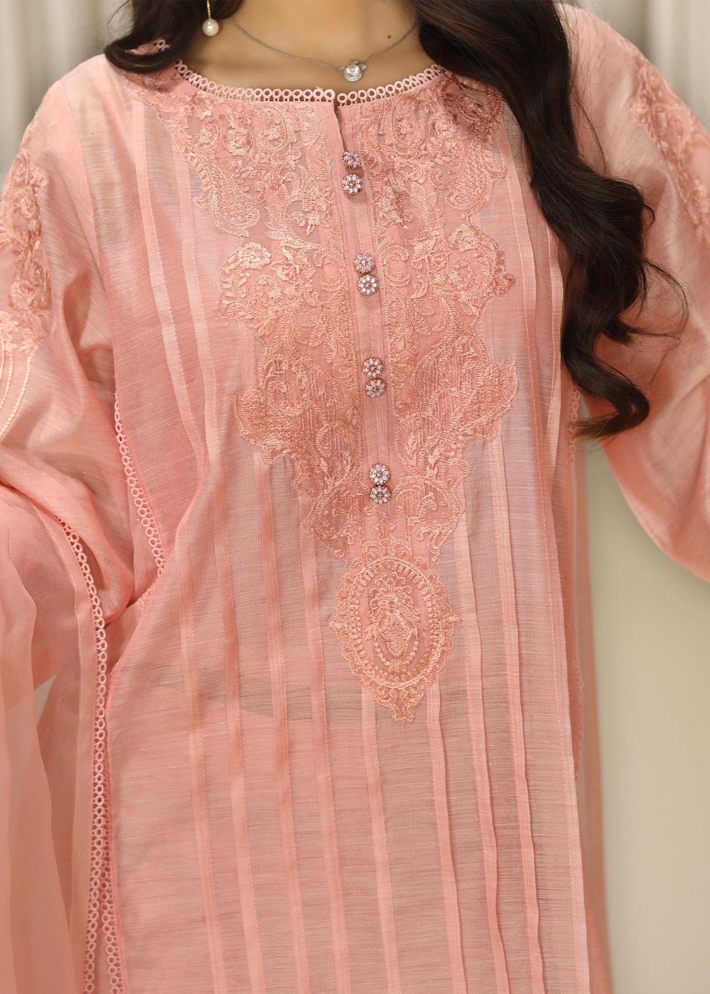 Ladies Pink Embroidered Cotton Raw Silk Suit Online in Sri Lanka India Australia