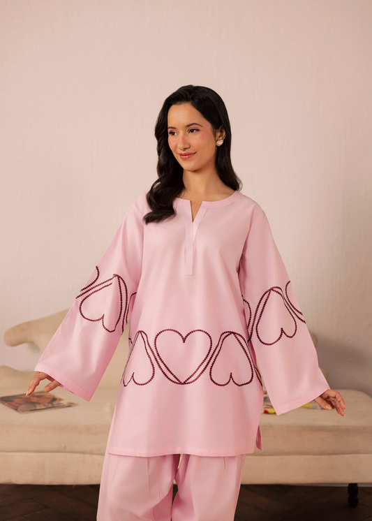 Ladies Pink Embroidered Lawn Kurta Set Online in UK USA Canada