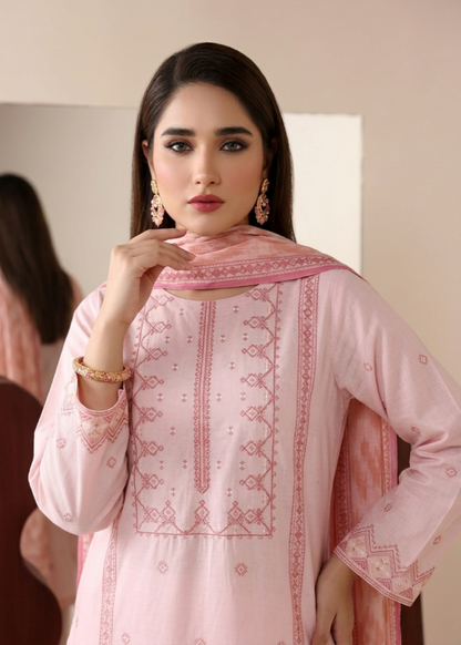 Ladies Pink Embroidered Lawn Kurta Suit Online in UK USA Canada