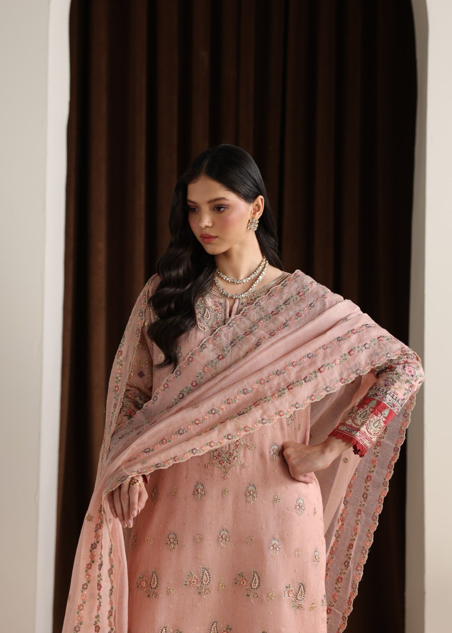Ladies Pink Embroidered Net Kurta Suit Online in UK USA Canada