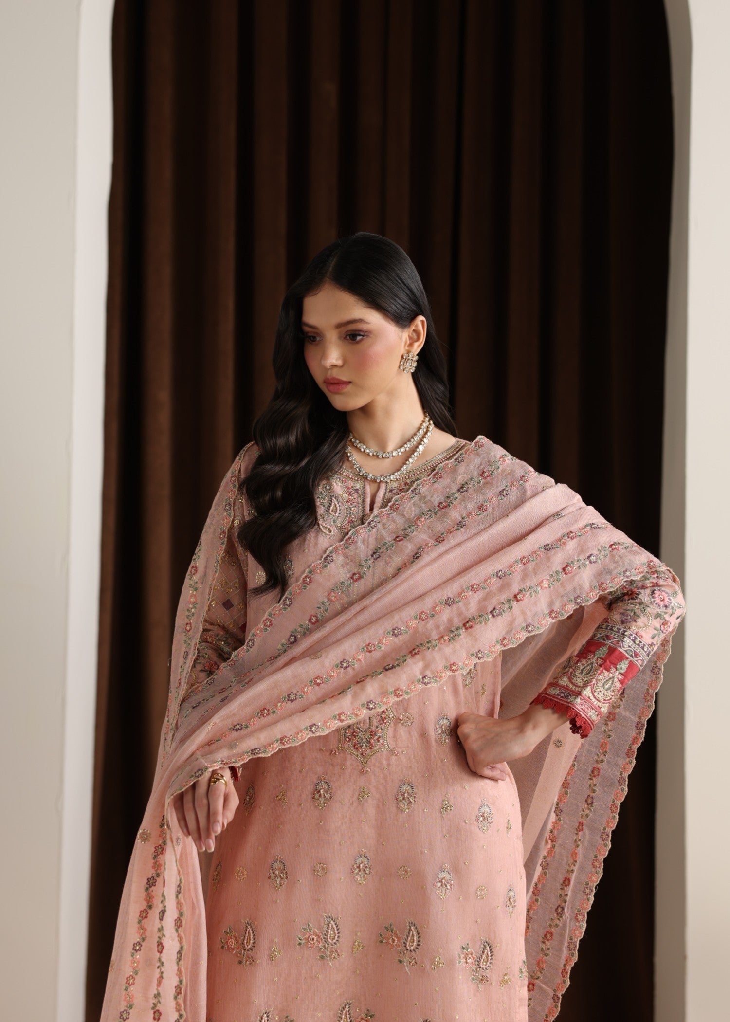 Ladies Pink Embroidered Net Kurta Suit Online in UK USA Canada