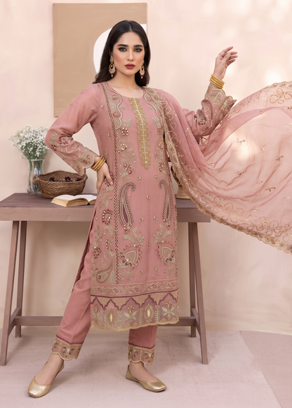 Ladies Pink Embroidered Organza Pakistani Suit Online in UK USA Canada