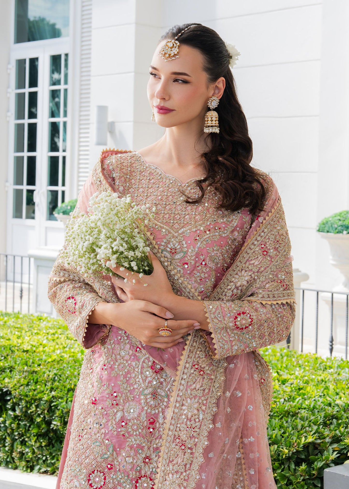 Ladies Pink Embroidered Silk Suit with Dupatta Online in UK USA Canada