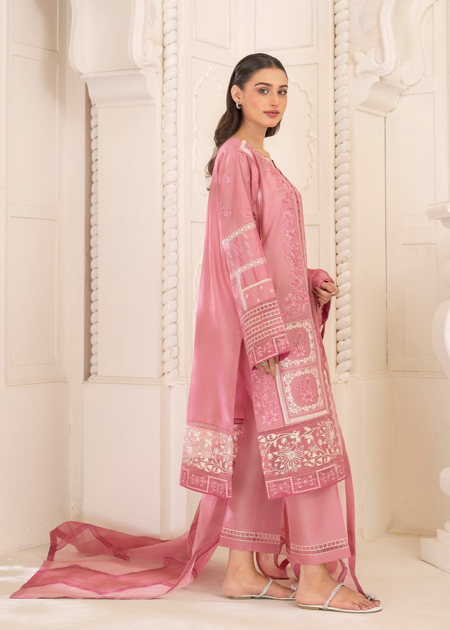 Ladies Pink Embroidered Straight Kurta Suit Online in UK USA Canada