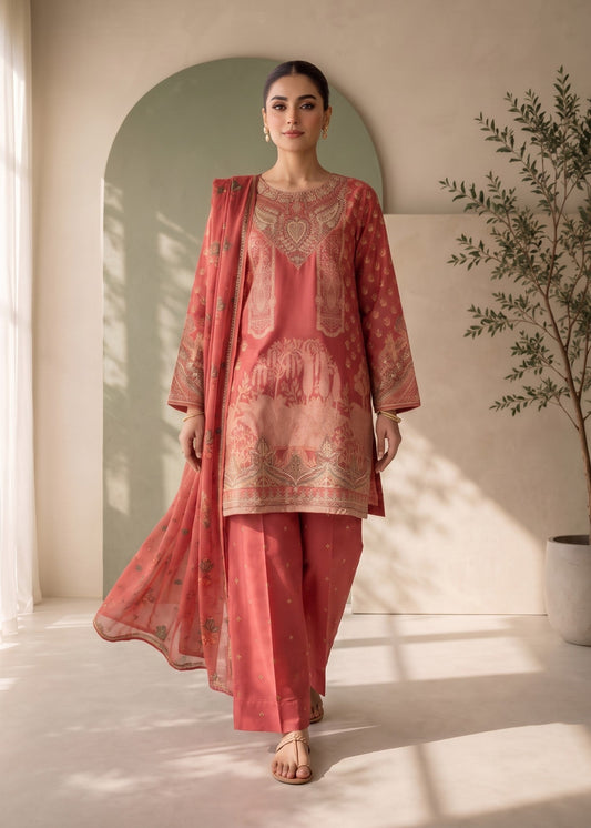 Ladies Pink Jacquard Salwar Kameez Online in KSA Riyadh Saudi Arabia Oman Bahrain Qatar