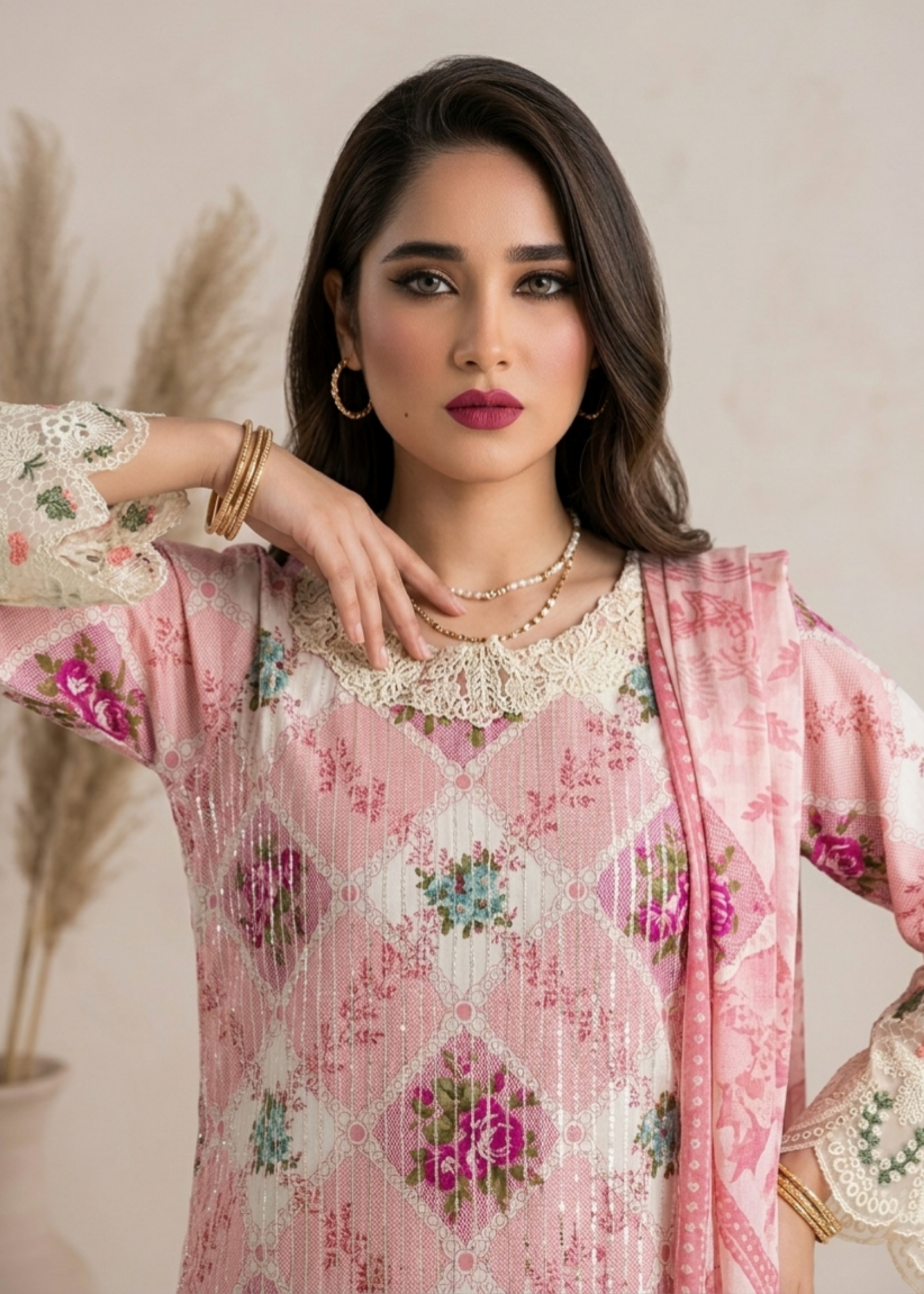 Ladies Pink Lawn Salwar Kameez Online in UK USA Canada