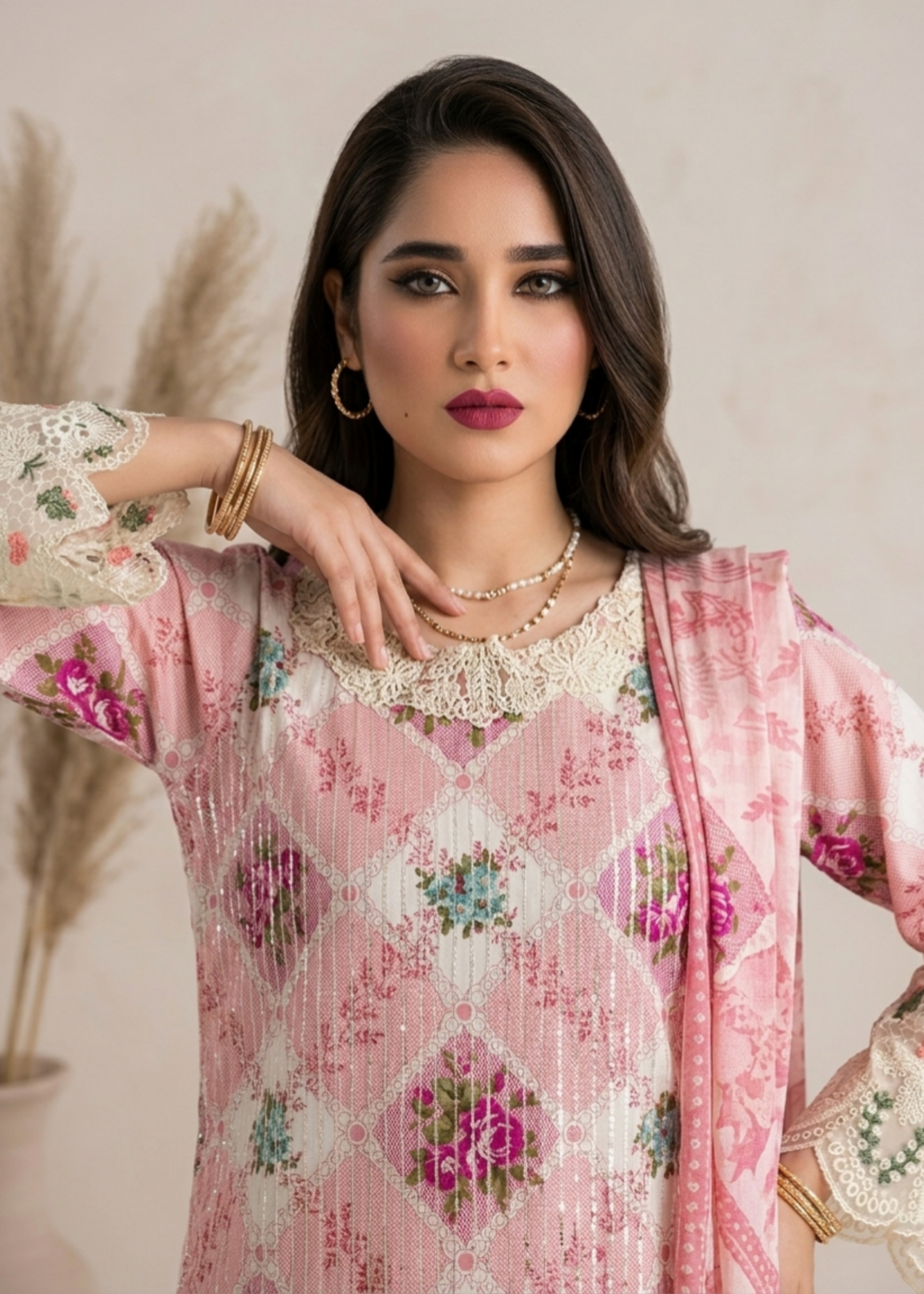 Ladies Pink Lawn Salwar Kameez Online in UK USA Canada