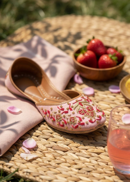 Ladies Pink Leather Mojari Ethnic Footwear Online in UK USA Canada