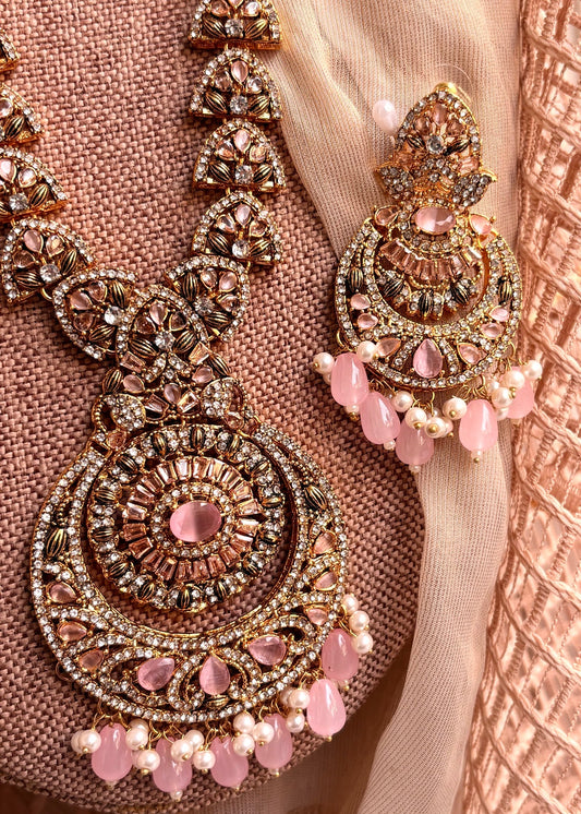 Ladies Pink Malaa Necklace Set Online in KSA Riyadh Saudi Arabia Oman Bahrain Qatar
