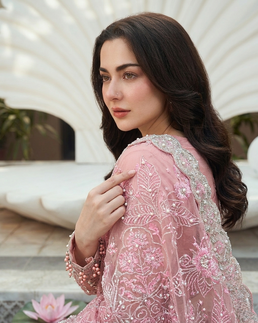 Ladies Pink Net Saree Set Online in UK USA Canada