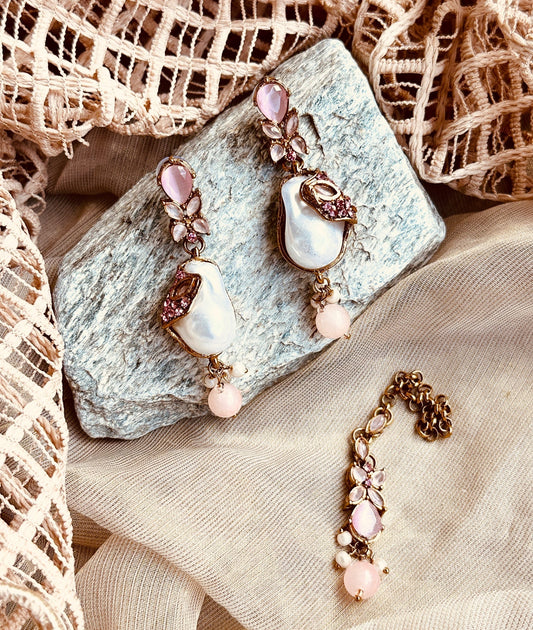 Ladies Pink Pearl Bridal Jewellery Set Online in KSA Riyadh Saudi Arabia Oman Bahrain Qatar