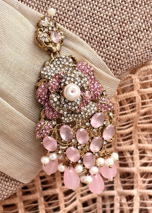 Ladies Pink Pearl Choker Necklace Set Online in KSA Riyadh Saudi Arabia Oman Bahrain Qatar