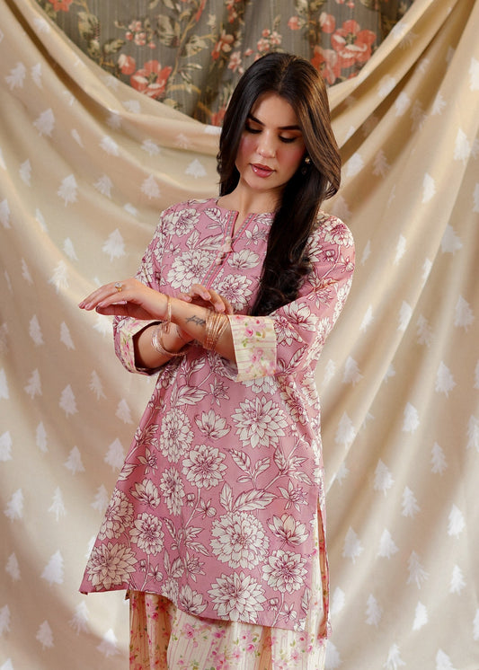Ladies Pink Printed Lawn Kurta Set Online in UK USA Canada