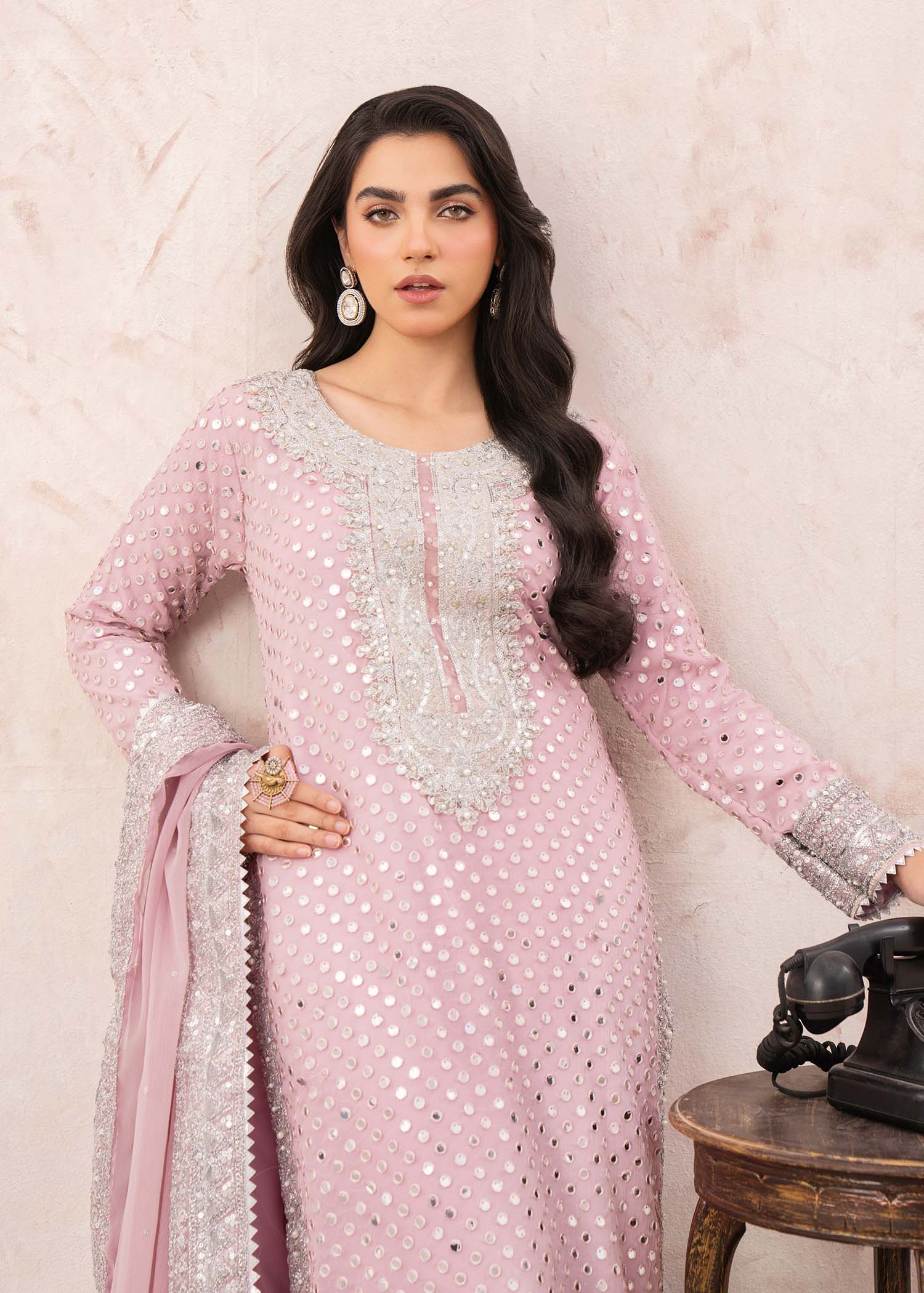 Ladies Pink Raw Silk Partywear Suit Online in UK USA Canada