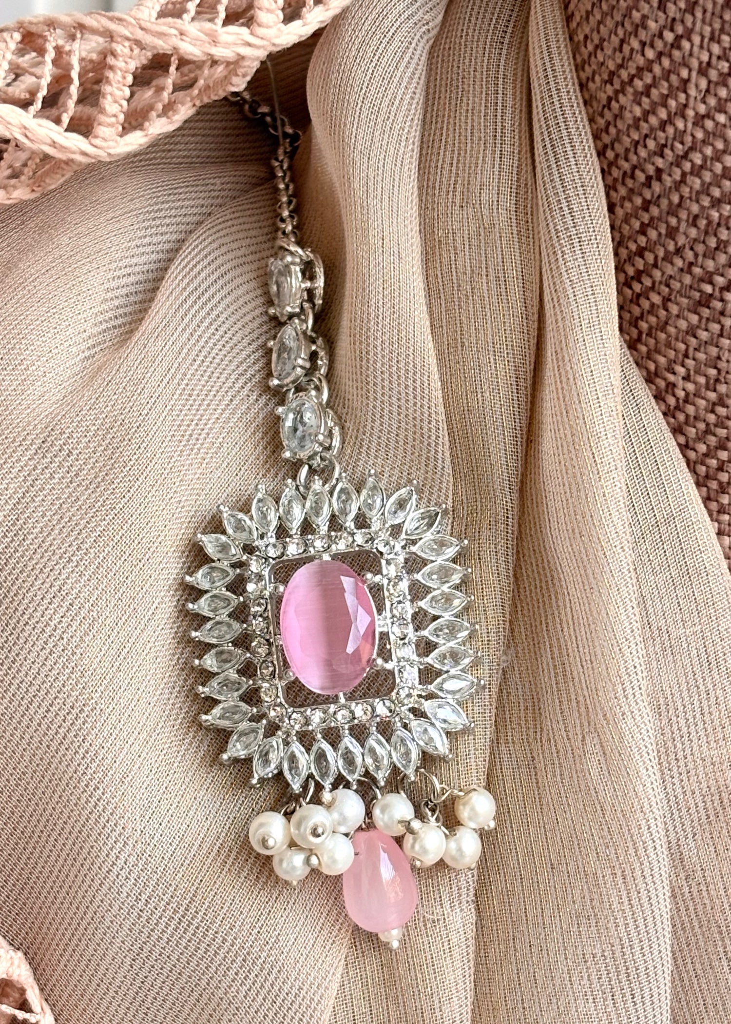Ladies Pink Silver Choker Set Online in UK USA Canada