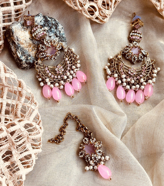 Ladies Pink Stone Necklace Earrings Set Online in KSA Riyadh Saudi Arabia Oman Bahrain Qatar