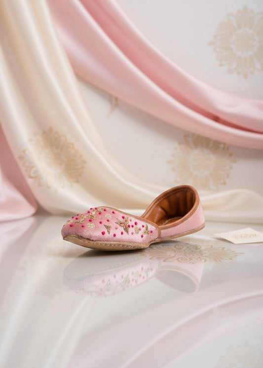 Ladies Pink Velvet Khussa with Bead Accents Online in UK USA Canada