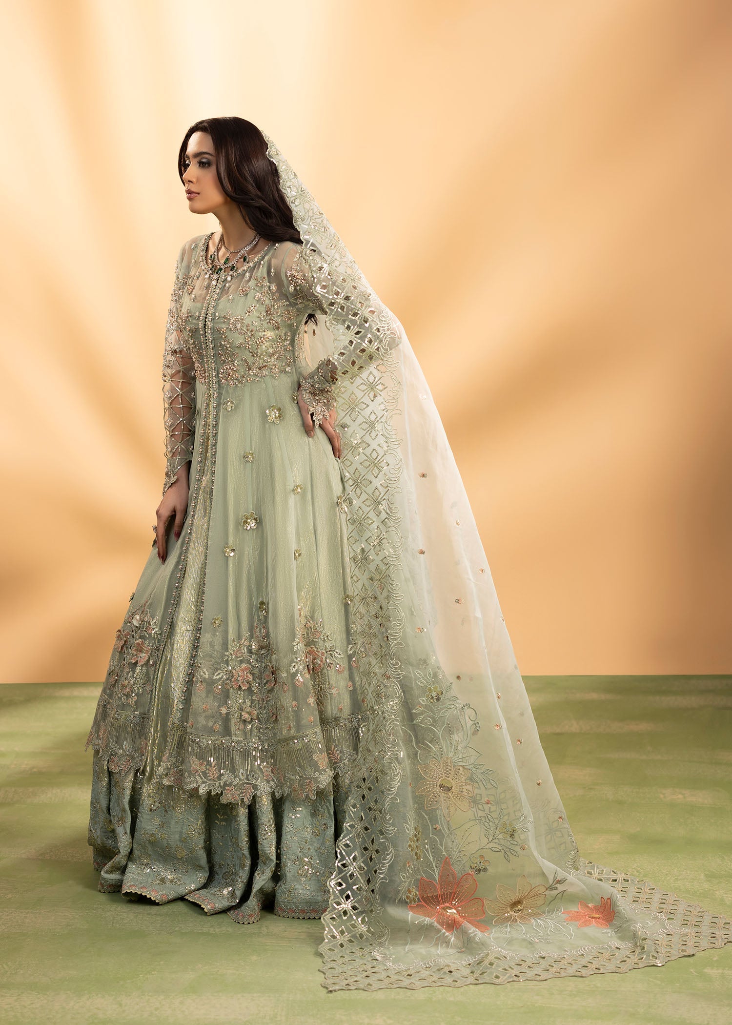 Ladies Pistachio Green Organza High-Low Dress Online in Sri Lanka India Australia