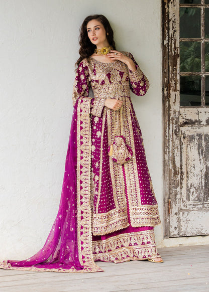 Ladies Plum Embroidered Chiffon Salwar Kameez Online in UK USA Canada
