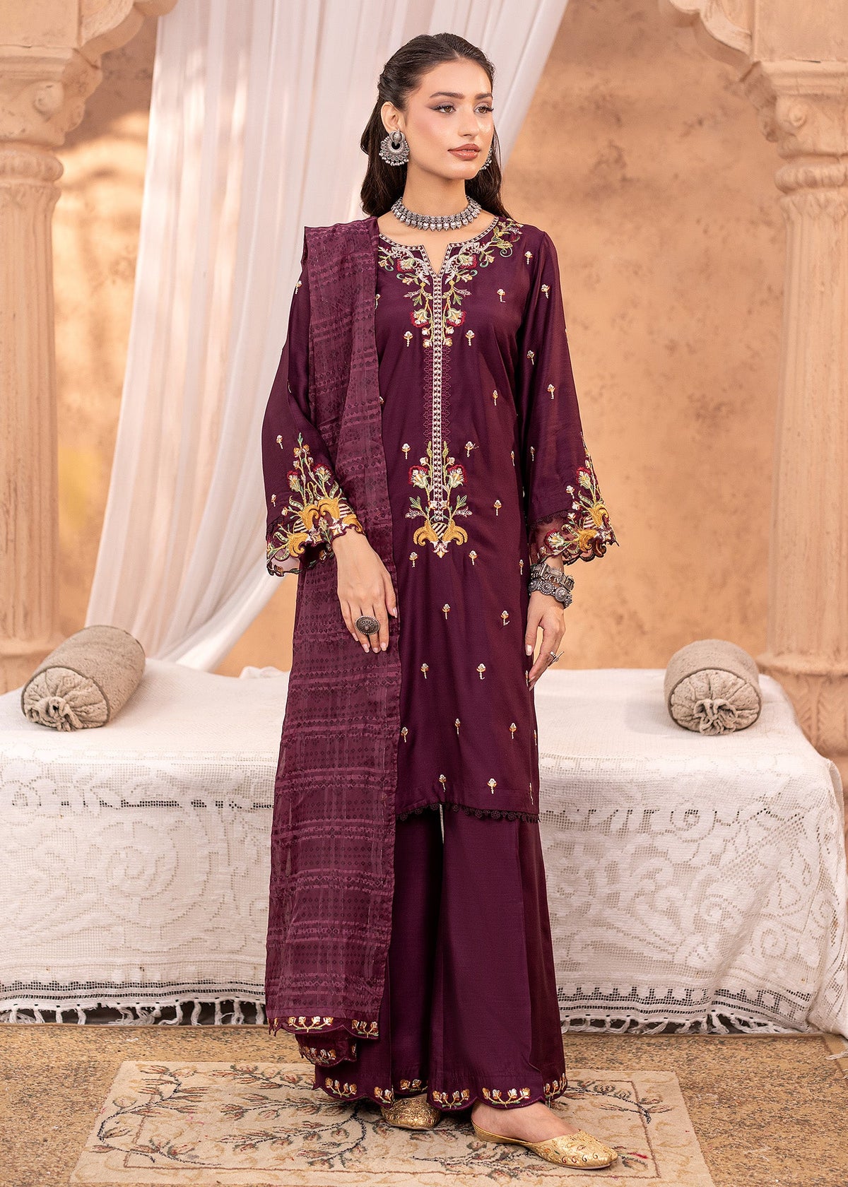 Ladies Plum Embroidered Viscose Shalwar Kameez Online in UK USA Canada