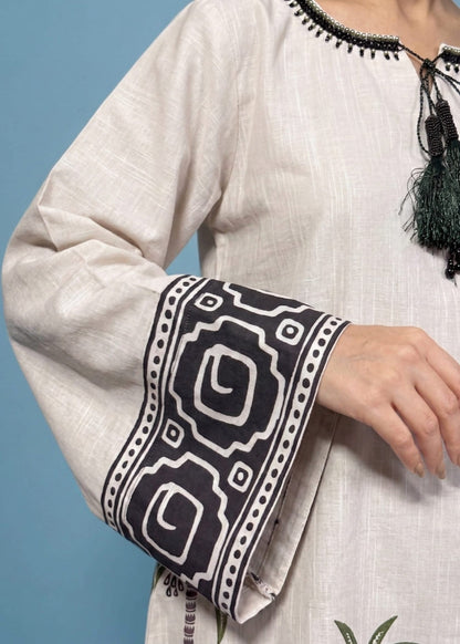 Ladies Printed Ivory Khaddar 2 Piece Suit Online in UK USA Canada