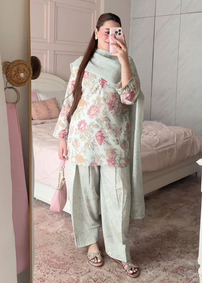 Ladies Printed Mint Green Farshi Shalwar Suit Online in UK USA Canada