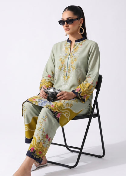 Ladies Printed Pastel Green Slub Lawn Kurta Pajama Online in UK USA Canada