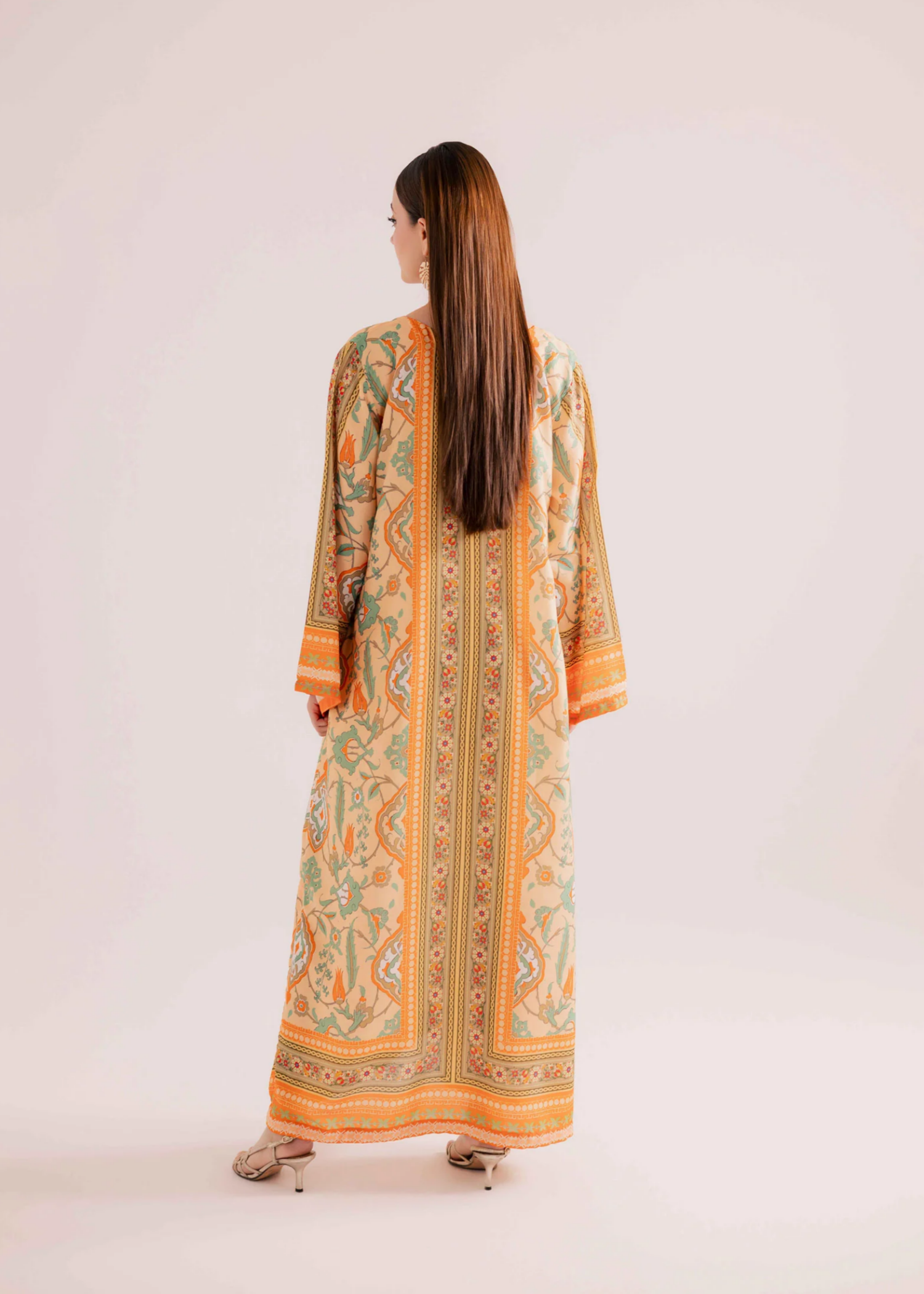 Ladies Printed Raw Silk Kaftan Dress Online in UK USA Canada