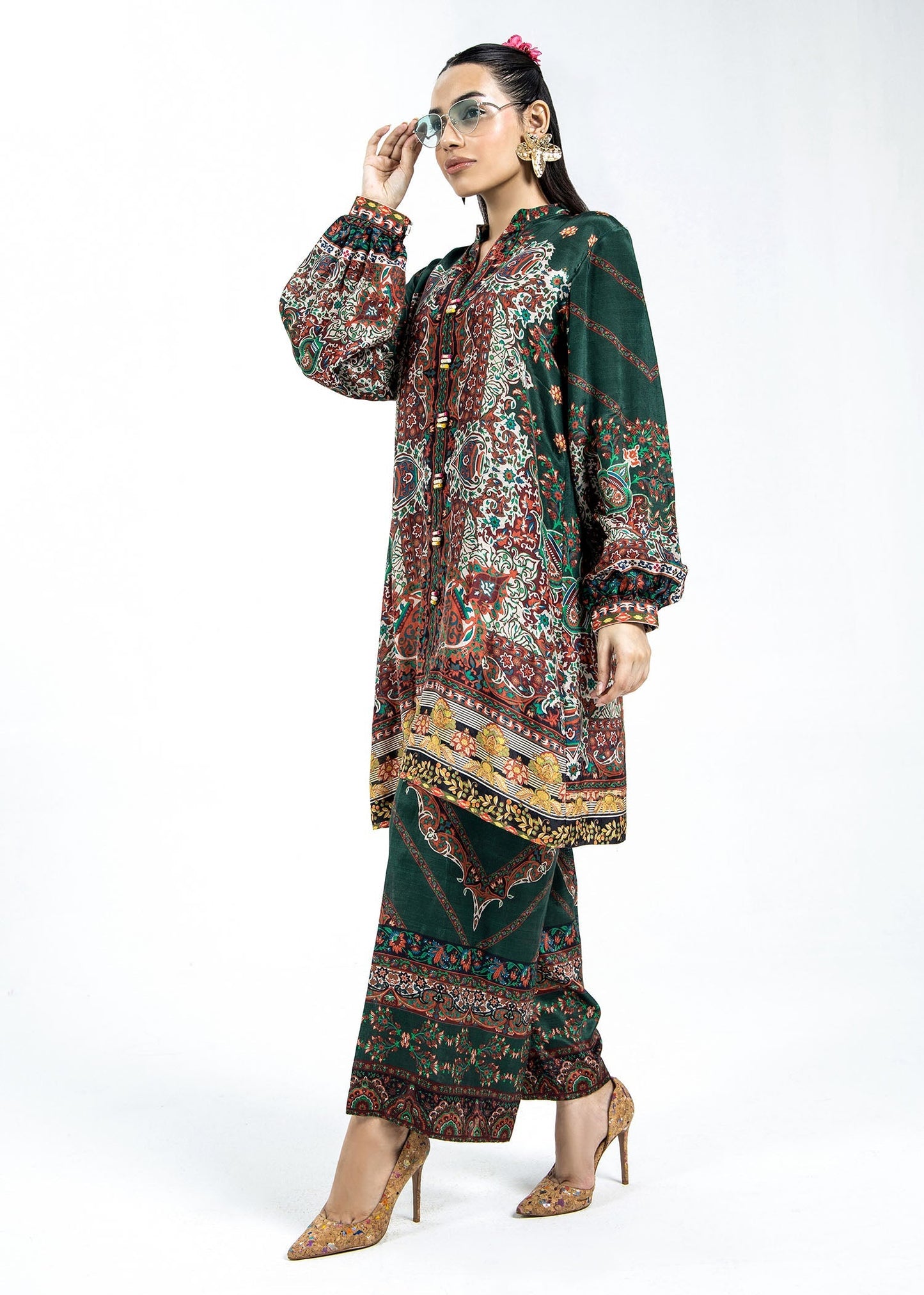 Ladies Printed Raw Silk Kurta Pajama Online in UK USA Canada