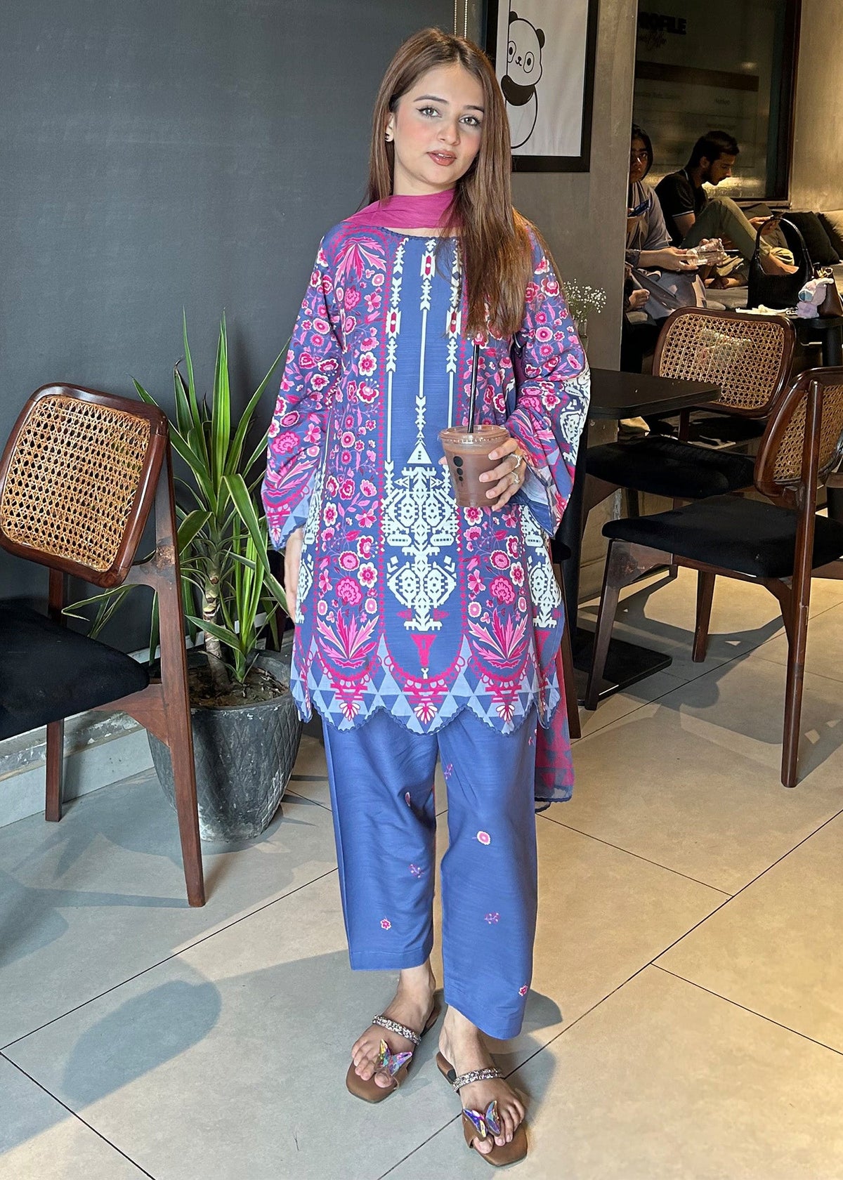 Ladies Printed Raw Silk Short Kurta Shalwar Online in UK USA Canada