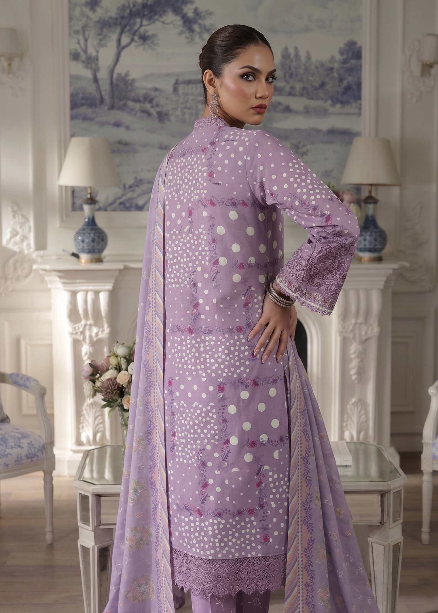 Ladies Purple Ash Embroidered Lawn Dress Material Online in UK USA Canada