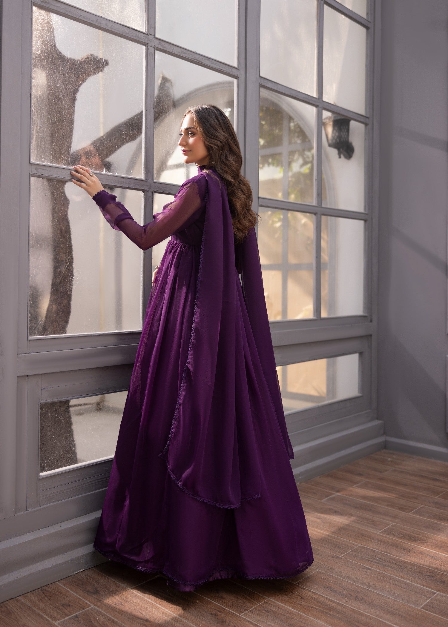 Ladies Purple Chiffon Dupatta Kurta Set Online in KSA Riyadh Saudi Arabia Oman Bahrain Qatar