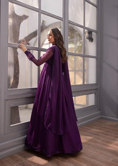 Ladies Purple Chiffon Dupatta Kurta Set Online in KSA Riyadh Saudi Arabia Oman Bahrain Qatar
