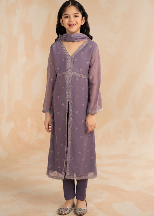Ladies Purple Chiffon Embellished Suit Online in KSA Riyadh Saudi Arabia Oman Bahrain Qatar