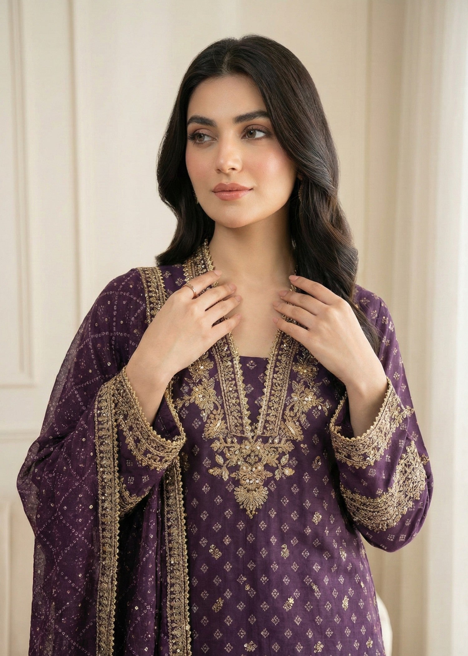 Ladies Purple Chiffon Farshi Shalwar Dress Online in UK USA Canada