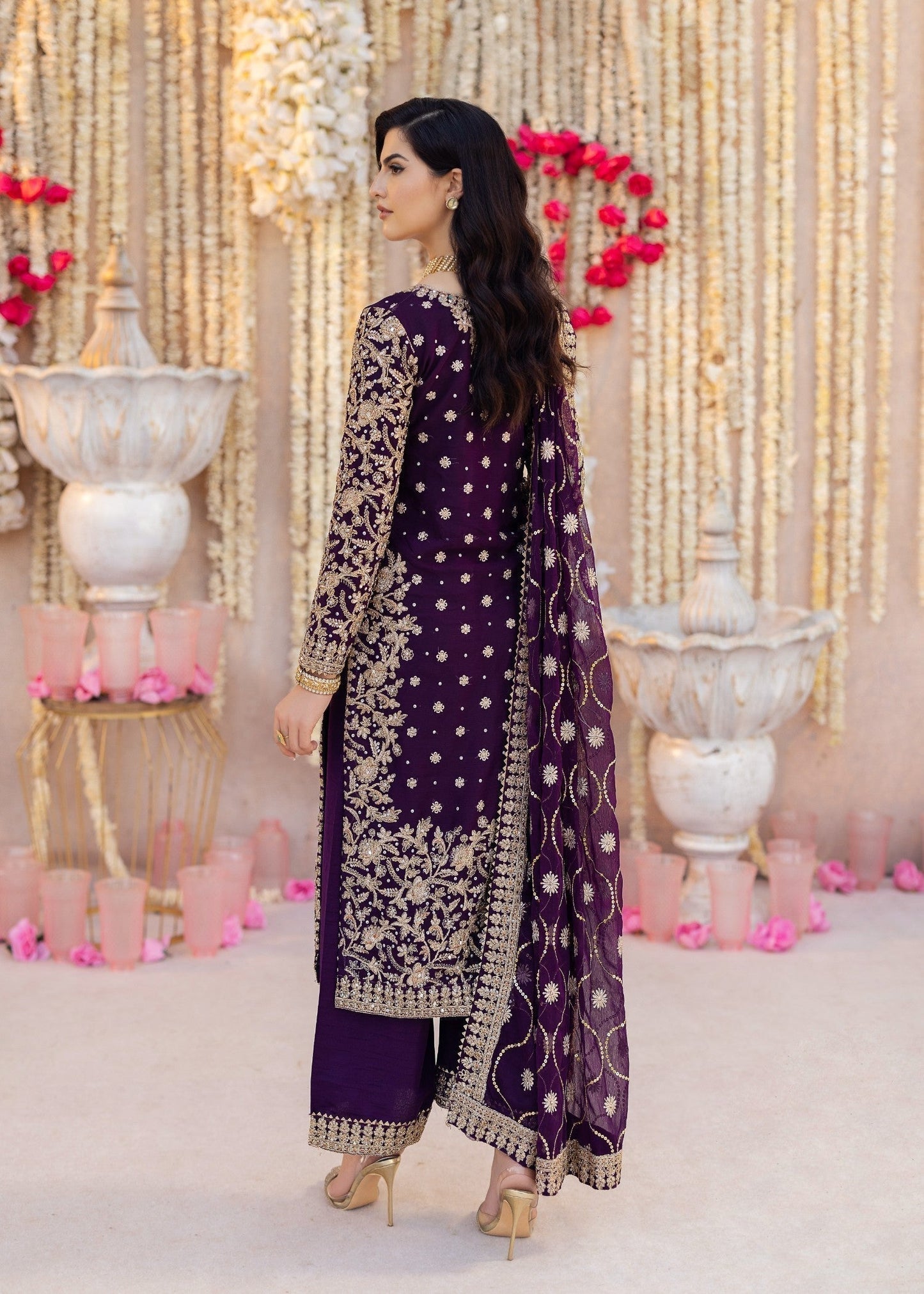 Ladies Purple Chiffon Formal Suit Online in UK USA Canada