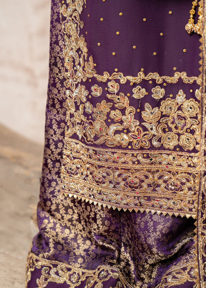 Ladies Purple Chiffon Jamawar Suit Online in UK USA Canada