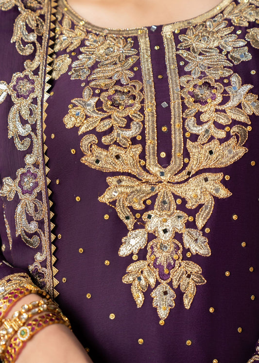Ladies Purple Chiffon Kurta Palazzo Set Online in UK USA Canada